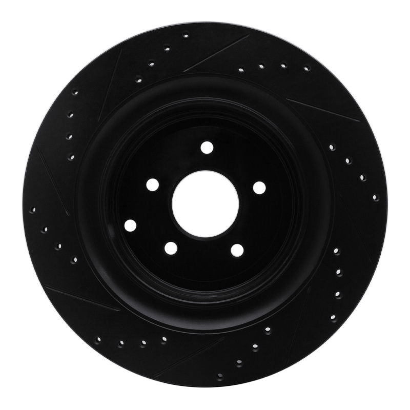 Infiniti Q70L Brake Rotor (1) - Rear Right - R1 Concepts - Drilled & Slotted - Black - `09-`24